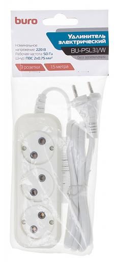 Сетевой удлинитель Buro BU-PSL3.1/W 1.5м (3 розетки) белый (пакет ПЭ) фото 4