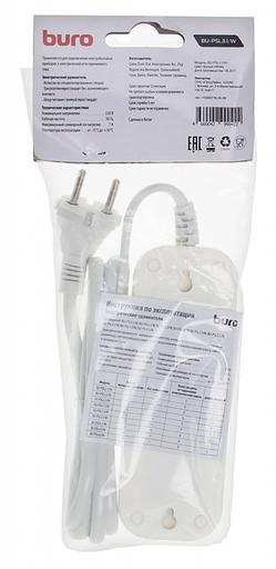 Сетевой удлинитель Buro BU-PSL3.1/W 1.5м (3 розетки) белый (пакет ПЭ) фото 5