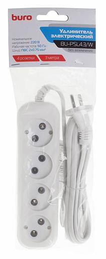 Сетевой удлинитель Buro BU-PSL4.3/W 3м (4 розетки) белый (пакет ПЭ) фото 4