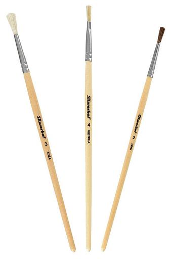 Набор кистей Silwerhof 980055 (наб.3шт) пон.круг.№2/коз.круг.№3/щет.плос.№4 дерев.ручка фото 4