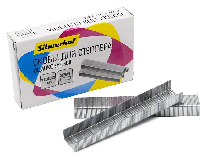 Скобы для степлера 23/8 Silwerhof оцинкованные кор.карт. (упак.:1000шт.) фото 1