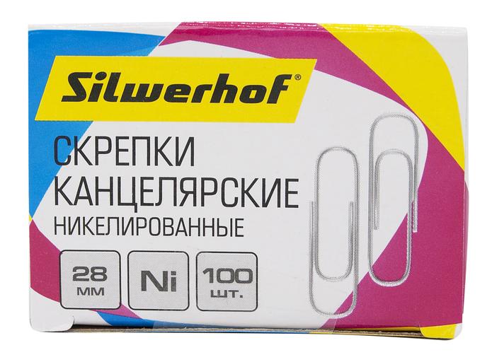 Скрепки Silwerhof 194041 никель 28мм (упак.:100шт) картонная коробка фото 2