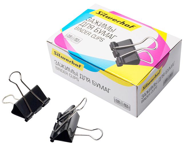 Зажимы Silwerhof 510018 сталь 51мм черный (упак.:12шт) картонная коробка фото 1