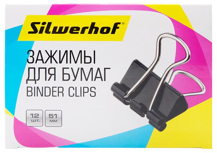 Зажимы Silwerhof 510018 сталь 51мм черный (упак.:12шт) картонная коробка фото 2