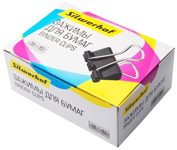 Зажимы Silwerhof 510018 сталь 51мм черный (упак.:12шт) картонная коробка фото 3
