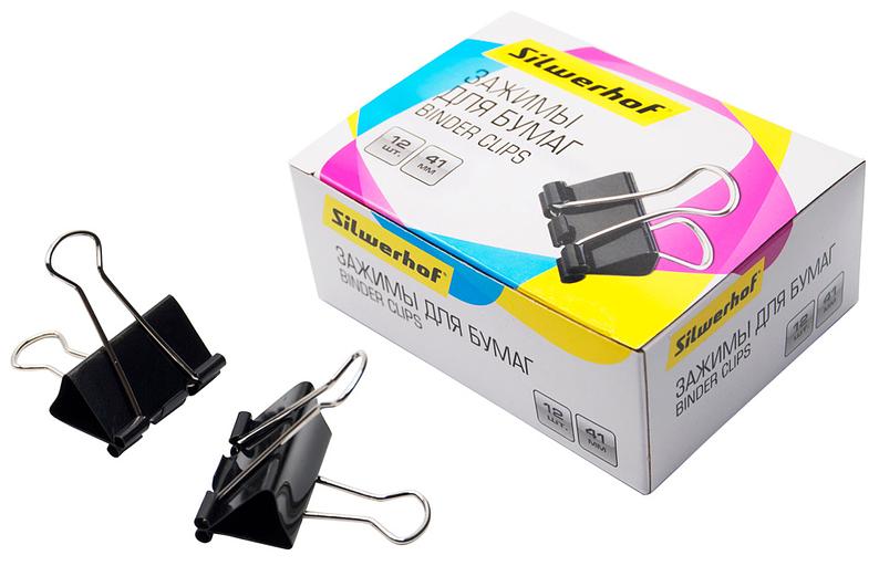 Зажимы Silwerhof 510017 сталь 41мм черный (упак.:12шт) картонная коробка фото 1