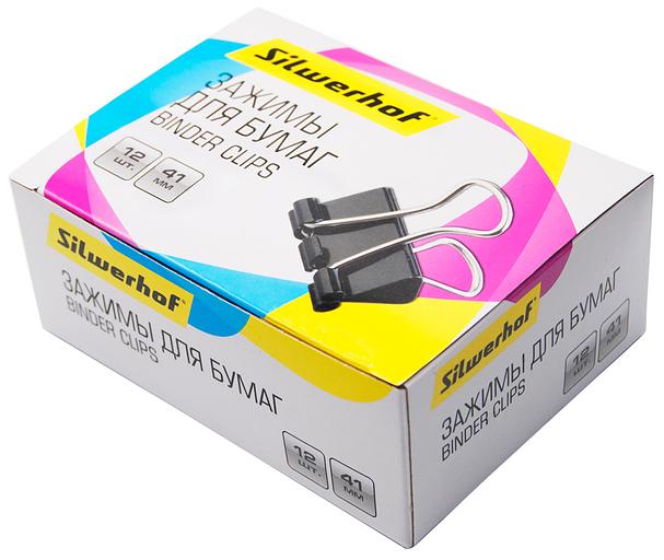 Зажимы Silwerhof 510017 сталь 41мм черный (упак.:12шт) картонная коробка фото 3