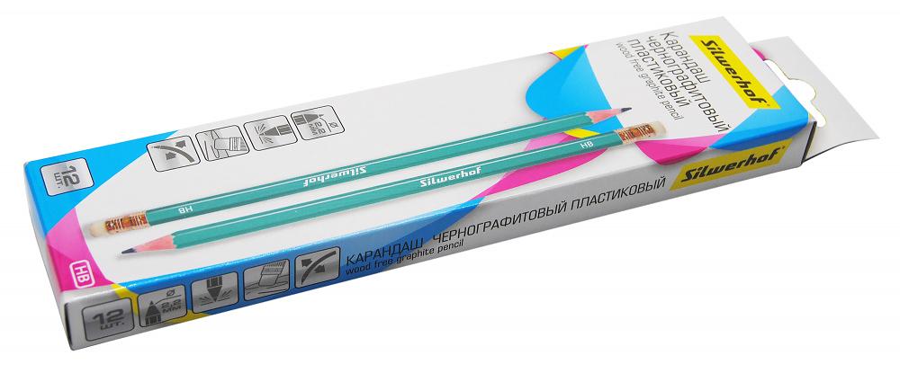 Карандаш ч/г Silwerhof Favorit 120635-00 2.2мм HB шестигран. пластик зеленый кор.европод. ластик фото 2