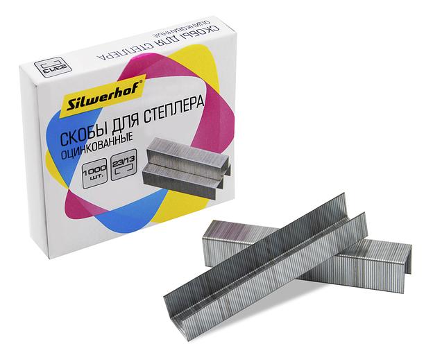 Скобы для степлера 23/13 Silwerhof оцинкованные кор.карт. (упак.:1000шт.) фото 1