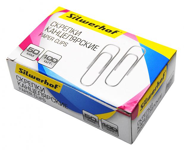 Скрепки Silwerhof 491037 металл оцинкованные 50мм (упак.:100шт) картонная коробка фото 2