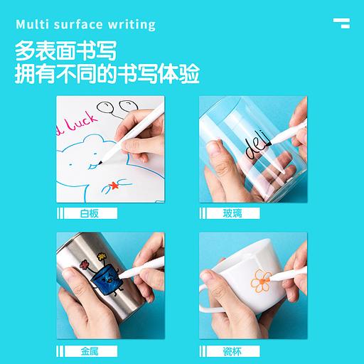 Набор маркеров для досок Deli S506 круглый пиш. наконечник 12цв. ассорти пакет с европодвесом (12шт.) фото 3