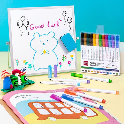 Набор маркеров для досок Deli S506 круглый пиш. наконечник 12цв. ассорти пакет с европодвесом (12шт.) фото 6