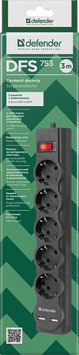 Сетевой фильтр Defender DFS 753 3,0 м, 5 розеток, 2xUSB, 2.1A Defender DFS 753 (3 м, 5 розеток) (99753) фото 1