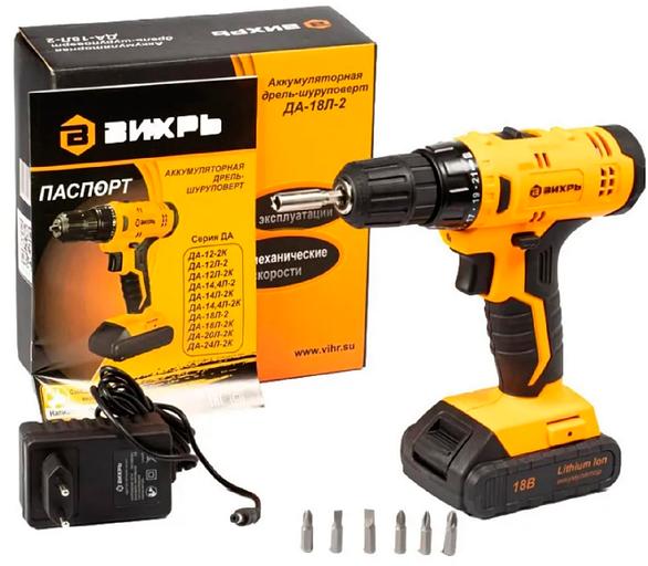 Дрель-шуруповерт Вихрь ДА-18Л-2 аккум. патрон:быстрозажимной (72/14/16) фото 1