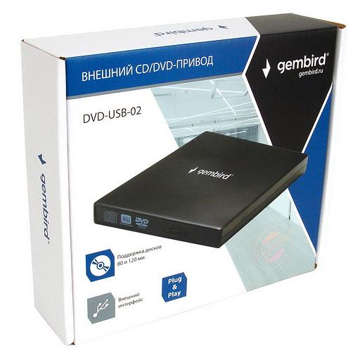 Внешний DVD-привод Gembird DVD-USB-02 USB 2.0 пластик, черный (099240) фото 5