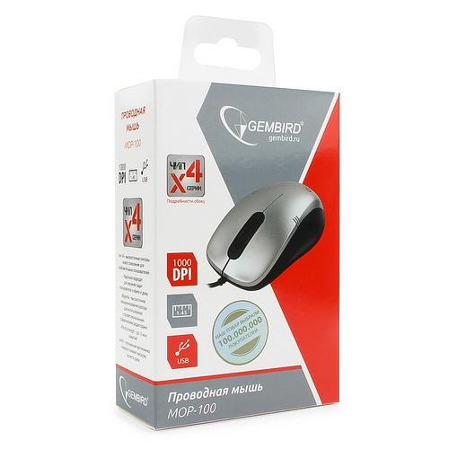 Мышь Gembird MOP-100-S, USB, серебристый, 2 кнопки+колесо кнопка, 1000 DPI, кабель 1.45м фото 4