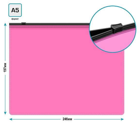 Папка на молнии ZIP Бюрократ Double Neon DNEBPM5APINKBL A5 полипропилен 0.15мм розовый цвет молнии черный фото 3