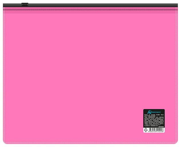 Папка на молнии ZIP Бюрократ Double Neon DNEBPM4APINKBL A4+ полипропилен 0.15мм розовый цвет молнии черный фото 2