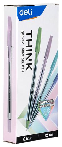 Набор ручек шариков. Deli Think EQ8C-BK черные (12шт) линия 0.5мм фото 6
