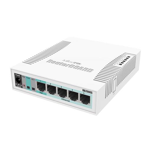 RB260GS CSS106-5G-1S (r2) 5-port Gigabit smart switch with SFP cage, SwOS, plastic case, PSU {20}, (002310) фото 1