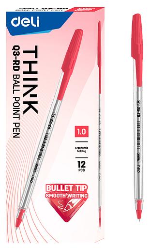 Ручка шариков. Deli EQ3-RD красные линия 1мм фото 1