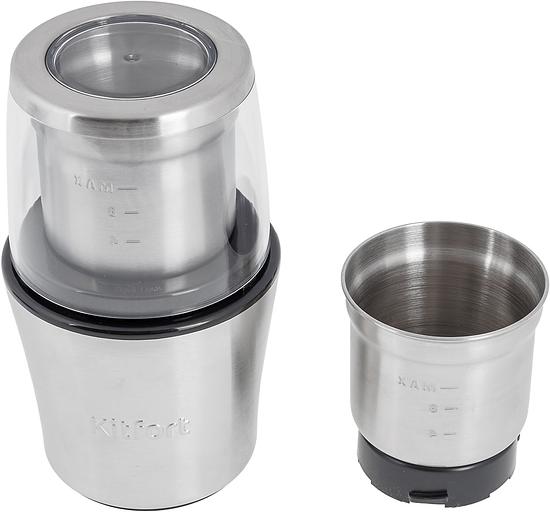 Кофемолка Kitfort КТ-1329 200Вт сист.помол.:ротац.нож вместим.:70гр серебристый фото 4