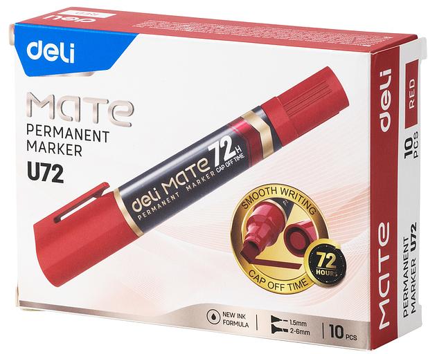 Маркер перманентный Deli EU72-RD двойной пиш. наконечник 1-5мм красный фото 6