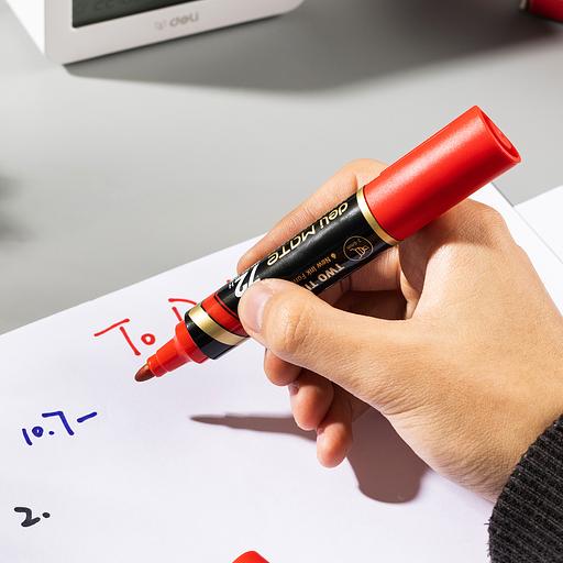 Маркер перманентный Deli EU72-RD двойной пиш. наконечник 1-5мм красный фото 8