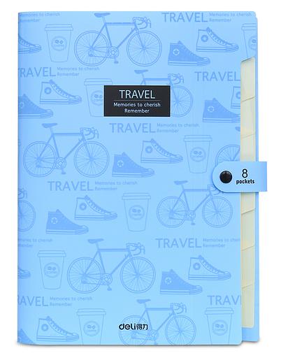 Папка-портфель Deli 5737 на кнопке 8 отдел. A4 пластик ассорти фото 2