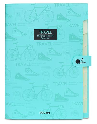 Папка-портфель Deli 5737 на кнопке 8 отдел. A4 пластик ассорти фото 3