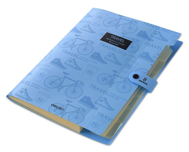 Папка-портфель Deli 5737 на кнопке 8 отдел. A4 пластик ассорти фото 4