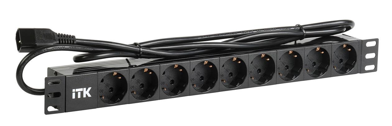 Блок распределения питания ITK алюминевый профиль PH22-9D2 гор.размещ. 9xSchuko базовые 16A C14 2м фото 1
