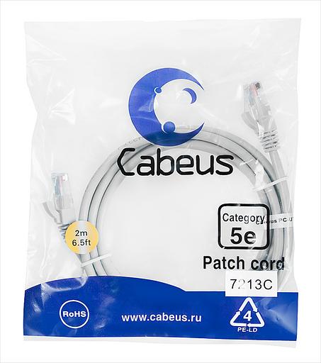 Cabeus PC-UTP-RJ45-Cat.5e-2m Патч-корд U/UTP, категория 5е, 2xRJ45/8p8c, неэкранированный, серый, PVC, 2м (PC-UTP-RJ45-Cat.5e-2m) фото 1