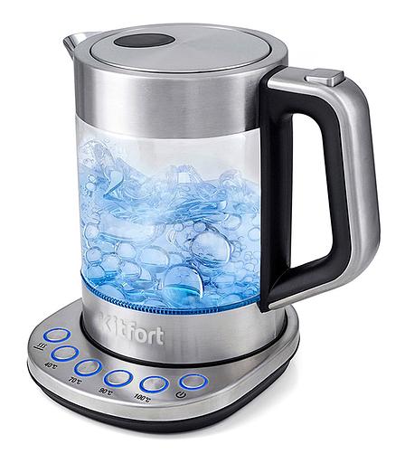 Чайник электрический Kitfort КТ-616 1.5л. 2200Вт серебристый/черный (корпус: нержавеющая сталь/стекло) фото 1