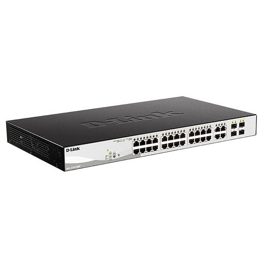 Коммутатор D-Link DGS-1210-28MP/F3A, PROJ L2 Smart Switch with 24 10/100/1000Base-T ports and 4 1000Base-T/SFP combo-ports (24 PoE ports 802.3af/802.3at (30 W), PoE Budget 370 W).8K Mac address, 802.3x Flow Co (DGS-1210-28MP/F3A) фото 1