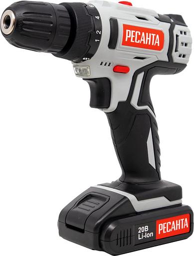 Дрель-шуруповерт Ресанта ДА-20-2ЛК аккум. патрон:быстрозажимной (кейс в комплекте) (75/14/11) фото 1