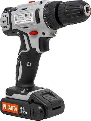 Дрель-шуруповерт Ресанта ДА-20-2ЛК аккум. патрон:быстрозажимной (кейс в комплекте) (75/14/11) фото 6