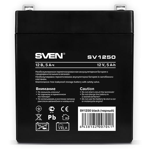 Батарея SVEN SV 1250 (12V 5Ah), напряжение 12В, емкость 5А*ч, макс. ток разряда 80А, макс. ток заряда 1.5А, свинцово-кислотная типа AGM, тип клемм F1 Sven SV-0222005 фото 2