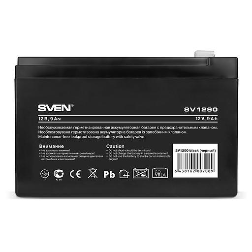 Батарея SVEN SV 1290 (12V 9Ah), напряжение 12В, емкость 9А*ч, макс. ток разряда 128А, макс. ток заряда 2.7А, свинцово-кислотная типа AGM, тип клемм F2, Д/Ш/В 151/65/94, 2.65кг Sven SV1290 (SV-0222009) фото 2