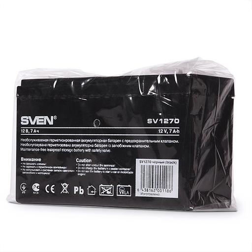 Батарея SVEN SV 1270 (12V 7Ah), напряжение 12В, емкость 7А*ч, макс. ток разряда 105А, макс. ток заряда 2.1А, свинцово-кислотная типа AGM, тип клемм F2, Д/Ш/В 151/65/94 мм, 2.1кг Sven SV1270 (SV-0222007) фото 4