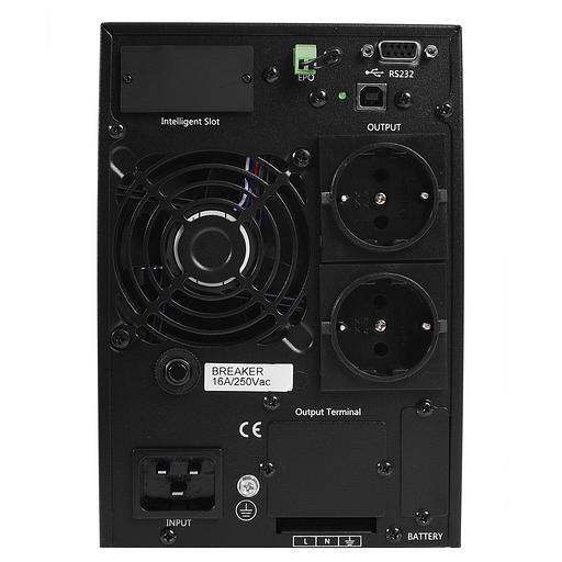 ИБП POWERMAN Online 2000, LCD, двойного преобразования, 2000ВА, 1800Вт, 2 евророзетки с резервным питанием, USB, RS232, слот SNMP, разъем EPO, внешний блок батарей (в комплект не входит), 215 х 315 х 475 мм., 8.9 кг. Powerman Online 2000 Plus фото 2