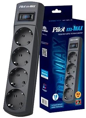 Сетевой фильтр Pilot m Max 4 розетки (евро с заземлением), 15А/3.3кВа, автомат, 1.8 м, графит ZIS Pilot m-Max (1.8 м, 4 розетки) фото 2