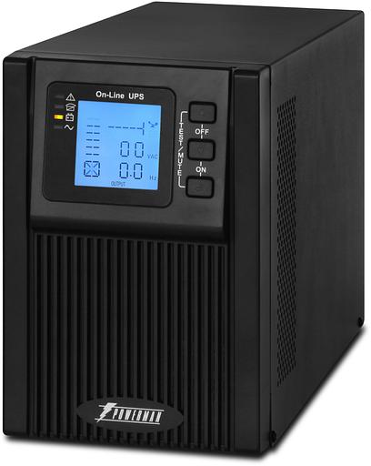 ИБП POWERMAN Online 1000, LCD, двойного преобразования, 1000ВА, 900Вт, 2 евророзетки с резервным питанием, USB, RS232, слот SNMP, разъем EPO, внешний блок батарей (в комплект не входит), 215 х 315 х 365 мм., 5.2 кг. Powerman Online 1000 Plus фото 1