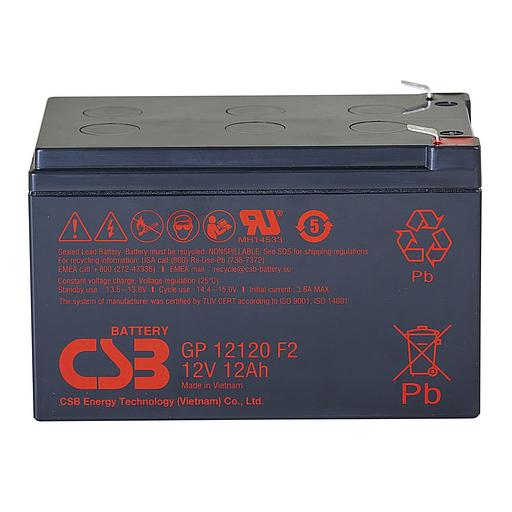 Батарея CSB серия GP, GP12120 F2, напряжение 12В, емкость 12Ач (разряд 20 часов), макс. ток разряда (5 сек.) 180А, ток короткого замыкания 378А, макс. ток заряда 3.6A, свинцово-кислотная типа AGM, клеммы F2, ДxШxВ 151x98x100.3мм., вес 3.67кг., срок службы фото 1