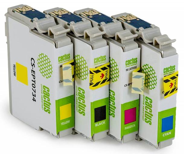 Картридж струйный Cactus CS-EPT0735 черный/голубой/пурпурный/желтый набор (45.6мл) для Epson Stylus С79/C110/СХ3900/CX4900 фото 2