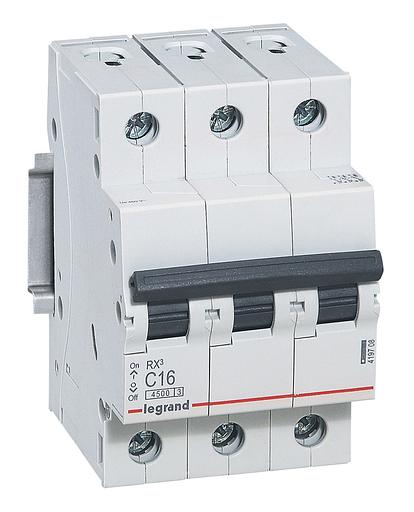 Выключатель автоматический Legrand RX3 419708 16A тип C 4.5kA 3П 400В 3мод фото 1