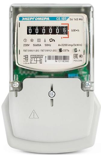 Счетчик электроэнергии Энергомера CE 101 S6 145 M6 1 однотарифный 5(60)A монтажная плата (101001003007789) фото 1