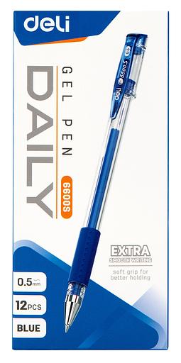 Ручка гелев. Deli Daily E6600SBlue прозрачный d=0.5мм син. черн. резин. манжета фото 3