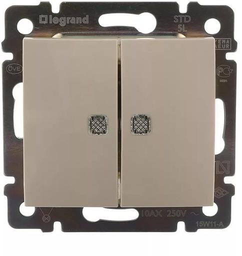 Выключатель Legrand Valena скрыт. 2кл. с подсветкой IP20 слоновая кость (774328) фото 1