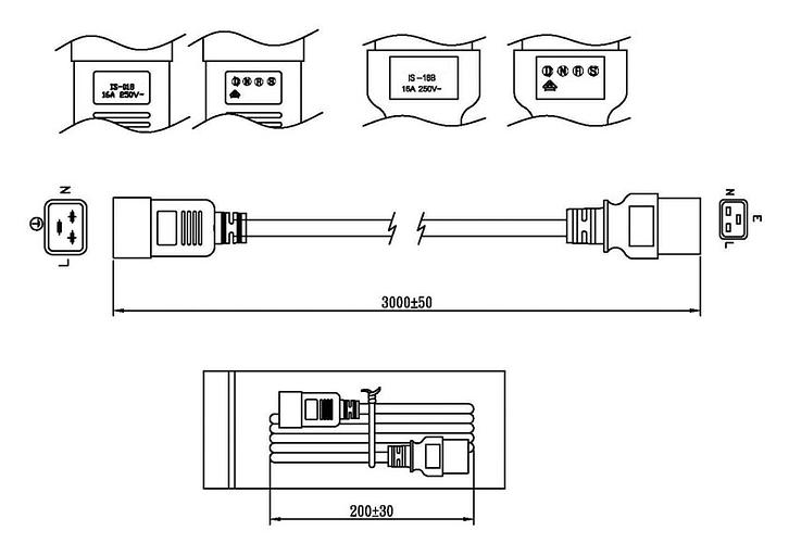 Шнур питания Hyperline PWC-IEC19-IEC20-1.8-BK C19-C20 проводник.:3x1.5мм2 1.8м 250В 16А (упак.:1шт) черный фото 2